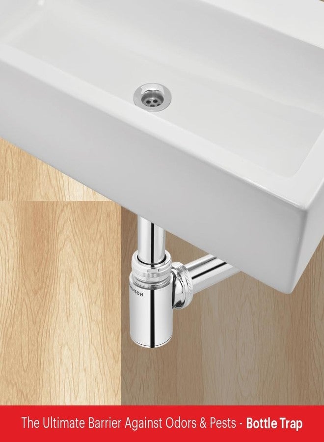 Johnson Bathrooms Johnson Dew Bottle Trap for Wash Basin with 190 mm Outlet Pipe | Brass Material | Chrome Plated Glossy Finish with Wall Flange | Anti Cockroach Trap | 2 Years Warranty (Pack of 1) - Image 5